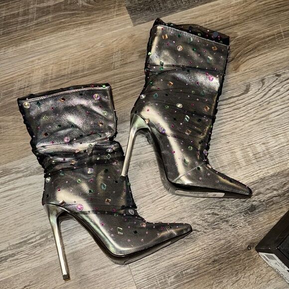 Azalea Wang Women's Liora Stiletto Mid-Calf Bootie Pointed Toe Black - Picture 8 of 11